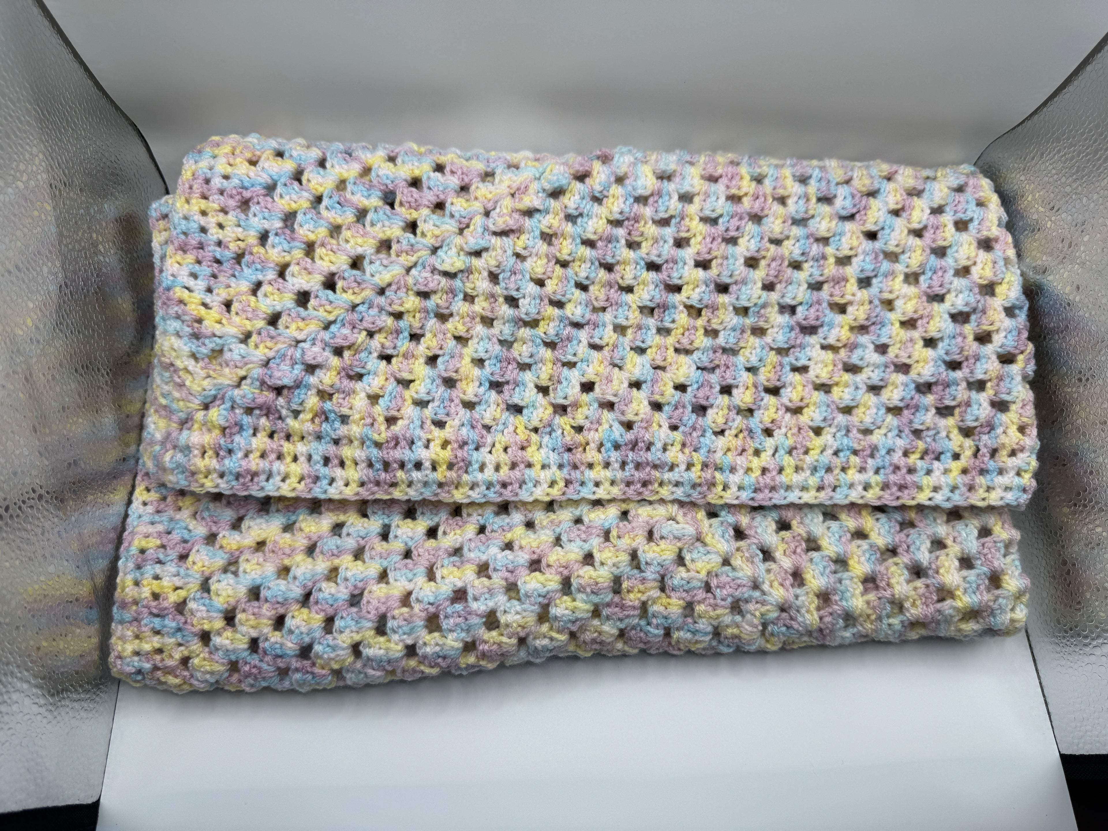 Pale Multicoloured Crochet Blanket