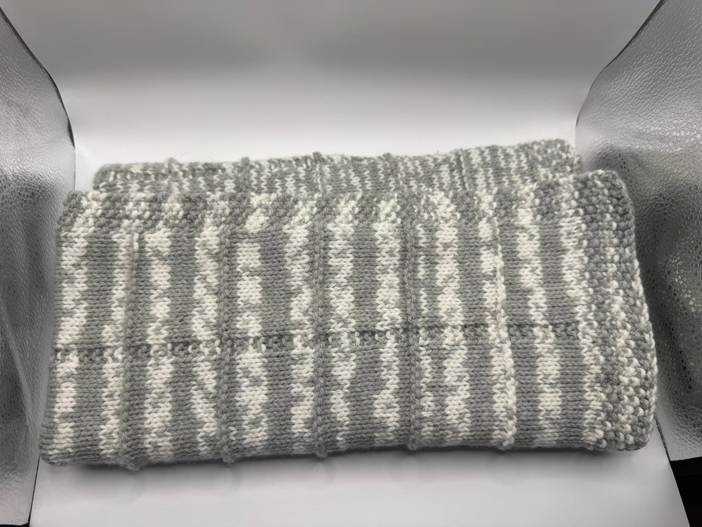 Grey and White Knitted Baby Blanket