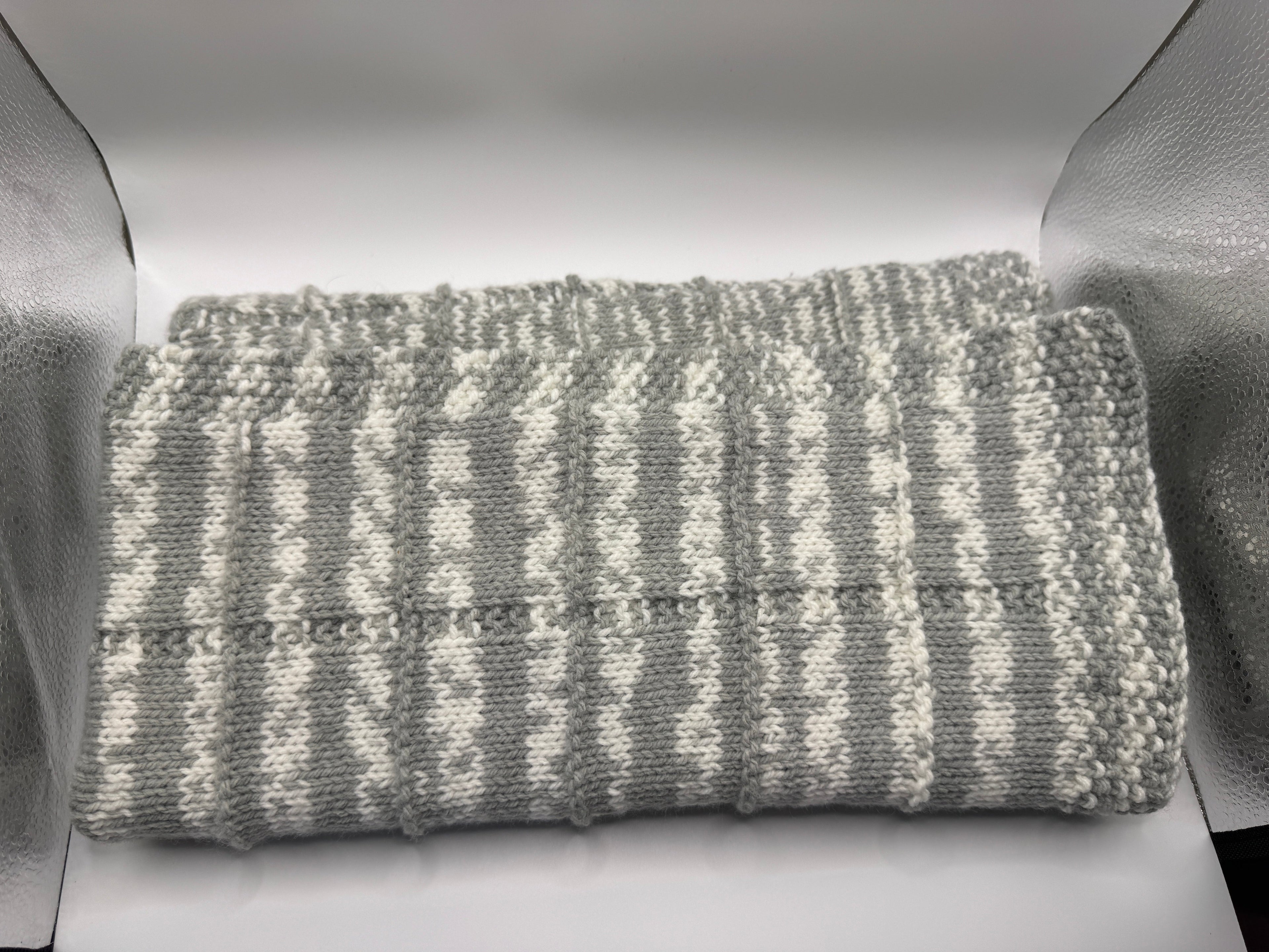 Grey and White Knitted Baby Blanket