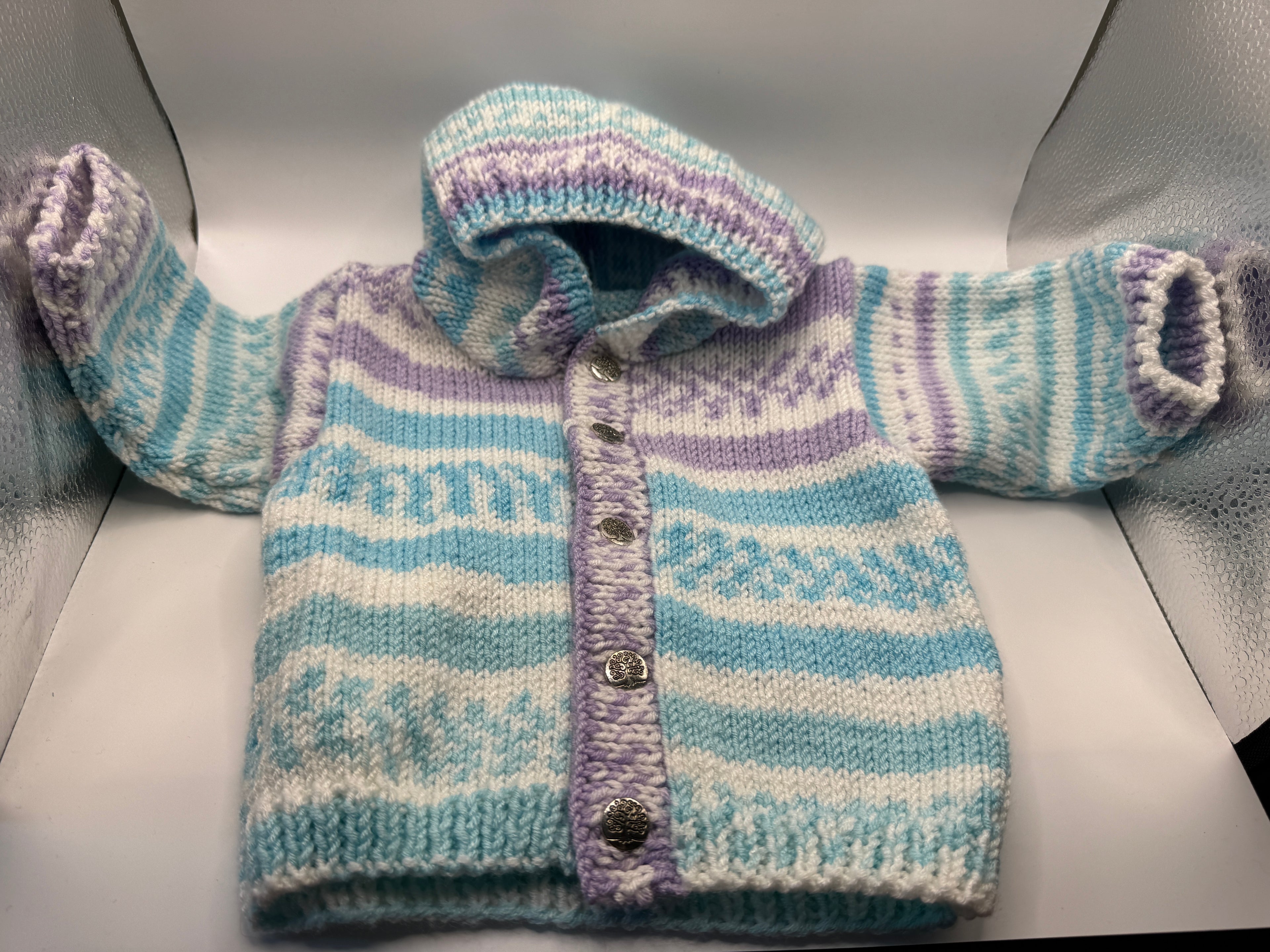 Purple, Blue and White hooded Cardigan